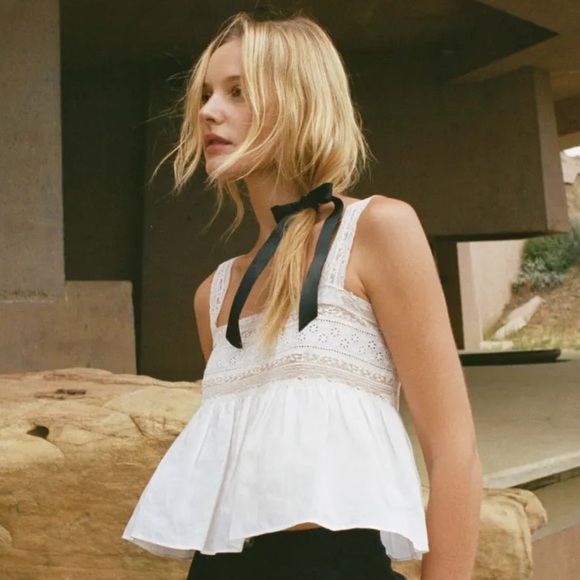 Doen Beaux Ramie Lace Square Neck Cami Camisole Tank Top Blouse Salt - Picture 7 of 11